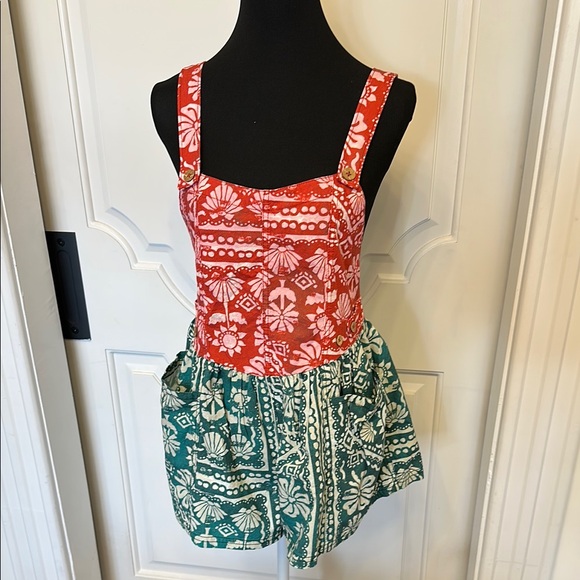 Free People Romper Shortalls Overalls Boho Print NWOT